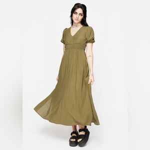 Tryphena Shirred V-Neck Midaxi Dress Sz 8 – Gothic, Romantic, Alternative